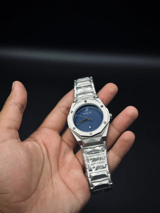 Men’s Luxury Stainless Steel Watch – Deep Blue Dial | Hublot-Inspired Design