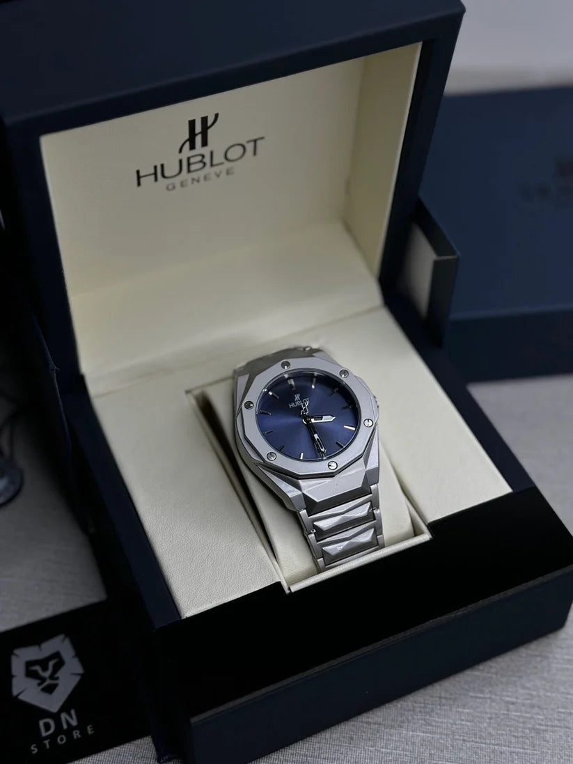 Men’s Luxury Stainless Steel Watch – Deep Blue Dial | Hublot-Inspired Design