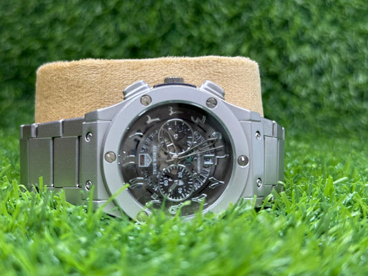 Men's Silver Skeleton Dial Chronograph Watch – Stainless Steel Strap