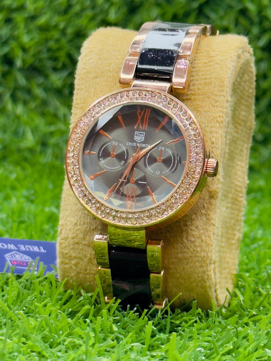 Female Elegant Rose Gold Crystal Watch – True Worth Collection