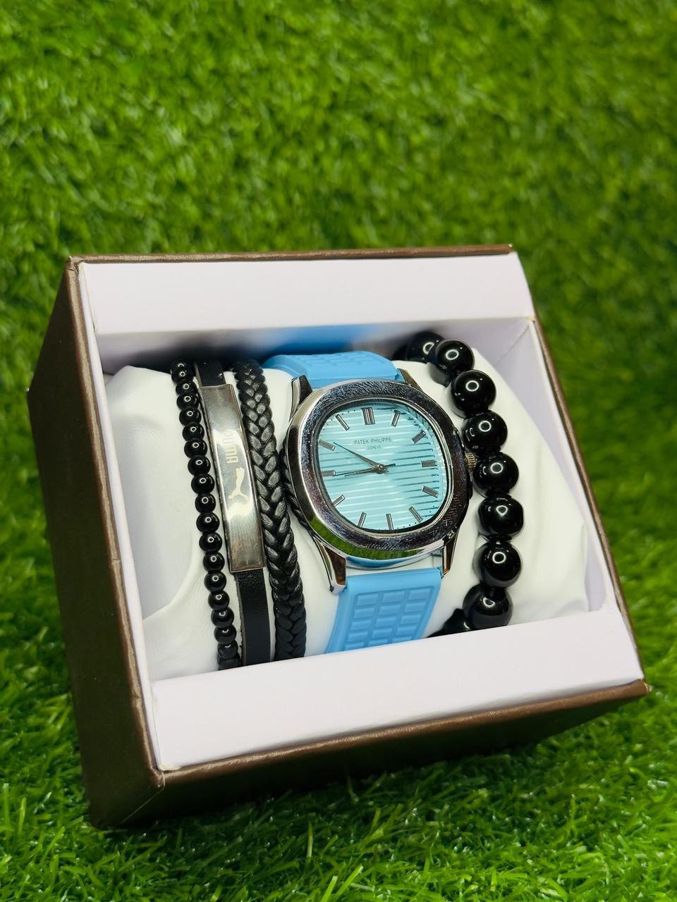 Stylish Men's Watch Combo set & Bracelet Gift Set – Blue Edition