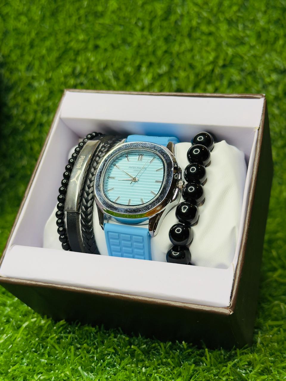 Stylish Men's Watch Combo set & Bracelet Gift Set – Blue Edition