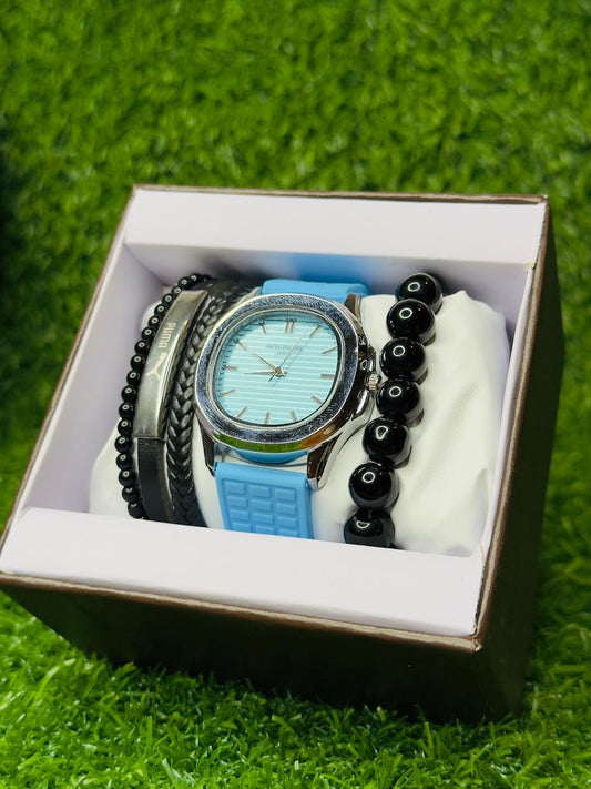 Stylish Men's Watch Combo set & Bracelet Gift Set – Blue Edition
