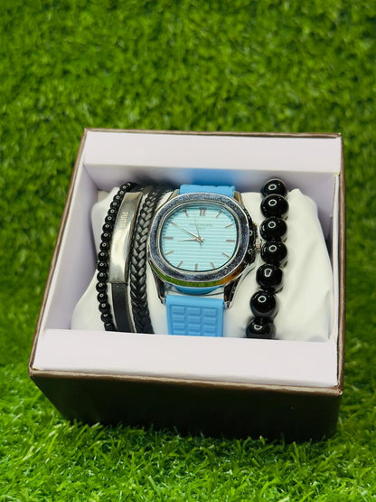 Stylish Men's Watch Combo set & Bracelet Gift Set – Blue Edition