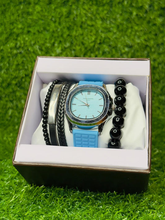 Stylish Men's Watch Combo set & Bracelet Gift Set – Blue Edition