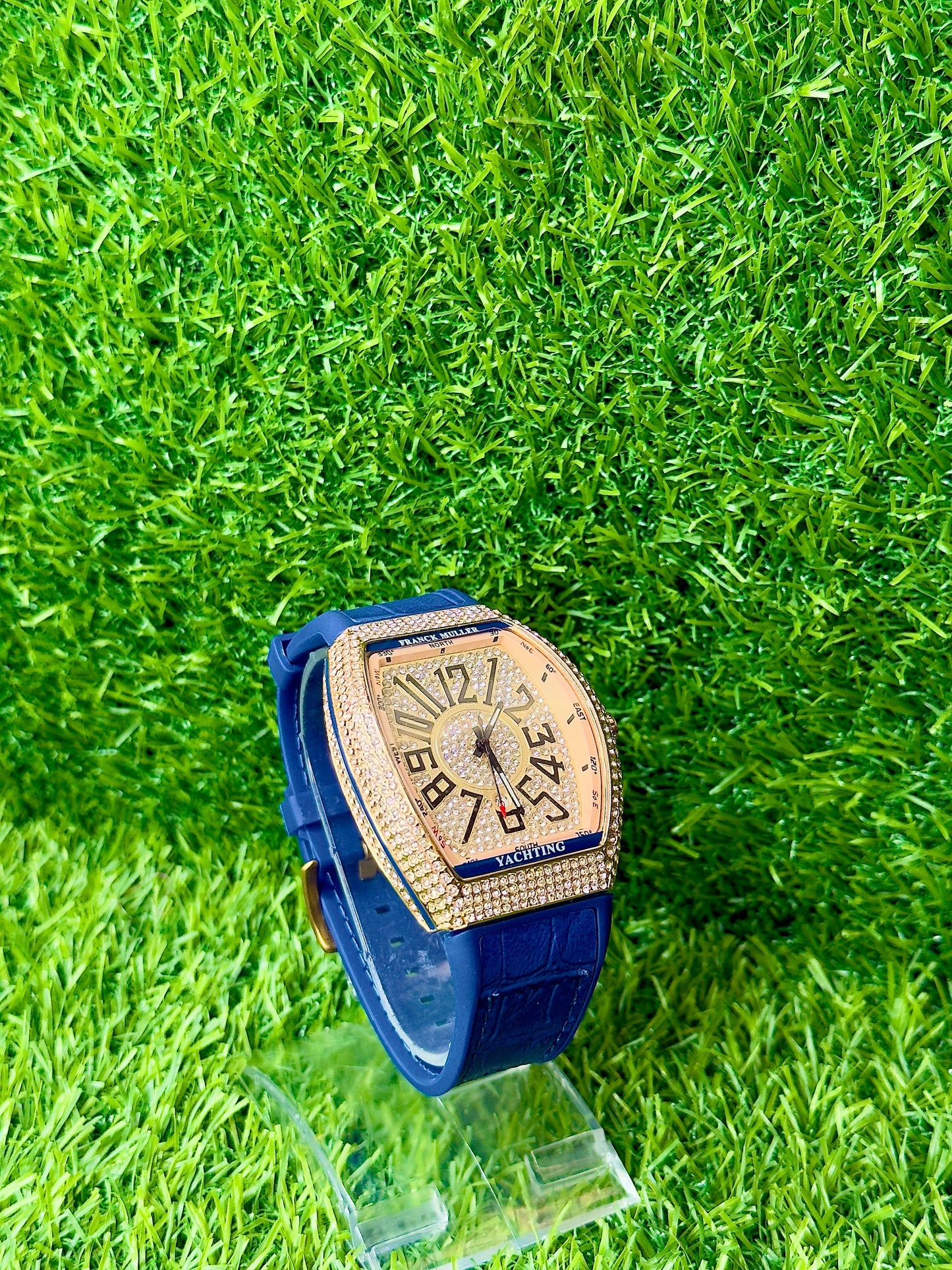 FM BLUE Leather Strap with Golden diamond watch