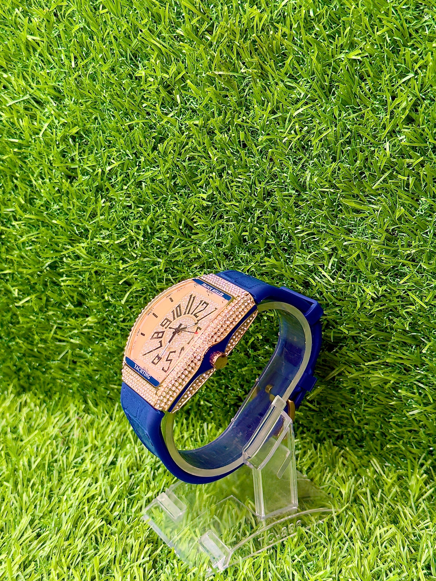 FM BLUE Leather Strap with Golden diamond watch