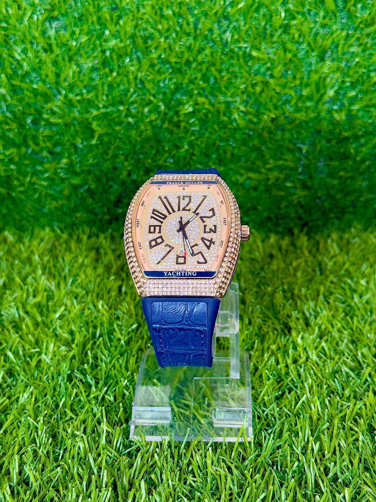 FM BLUE Leather Strap with Golden diamond watch
