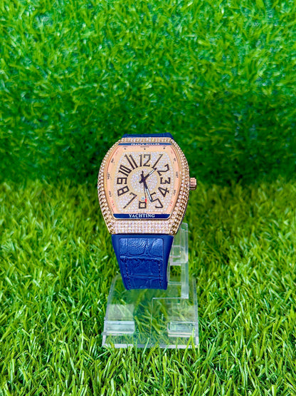 FM BLUE Leather Strap with Golden diamond watch