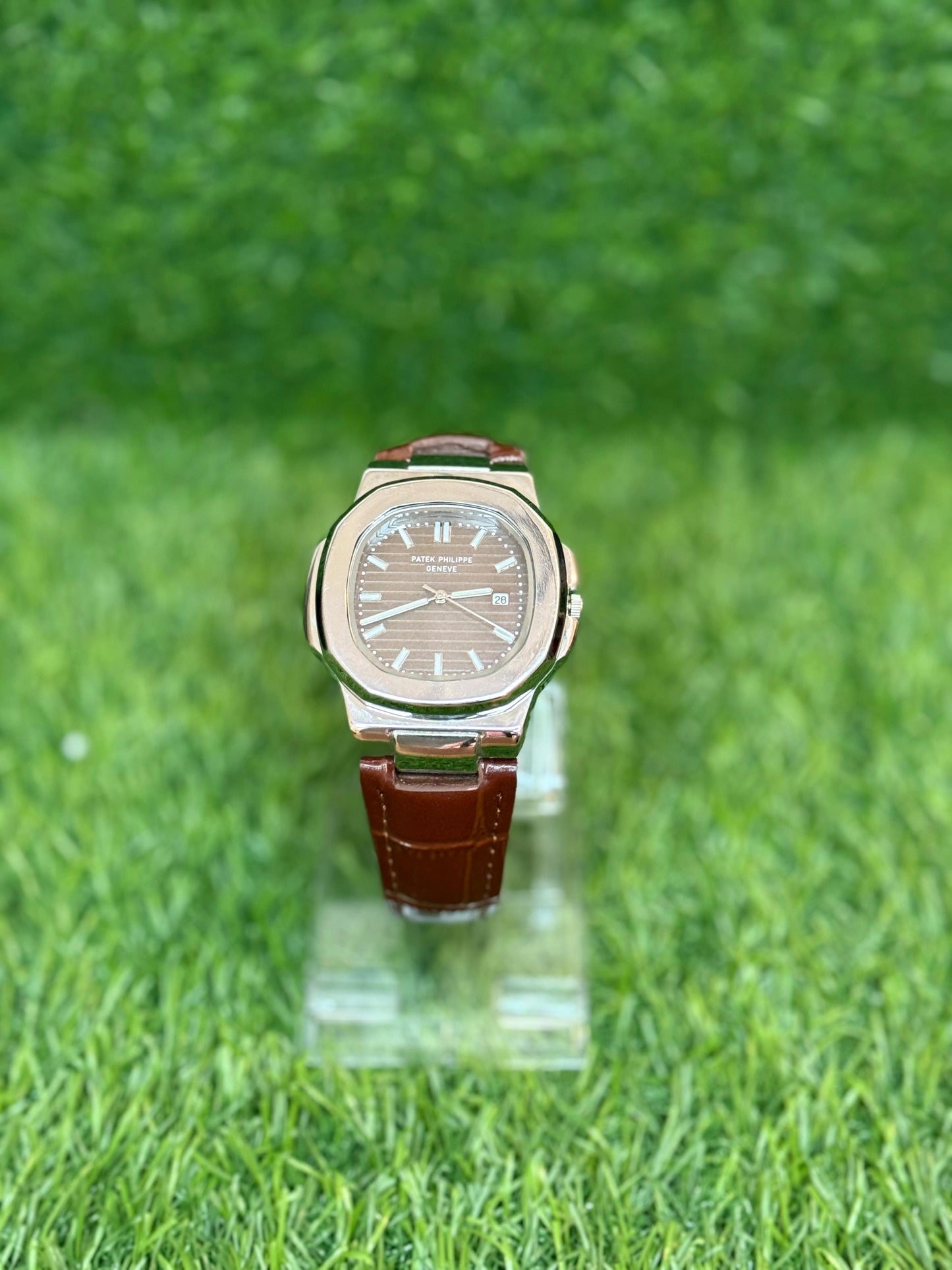 PP Silver bezel with Brown Dial | Brown Leather Strap | Classic Design | Butterfly Lock