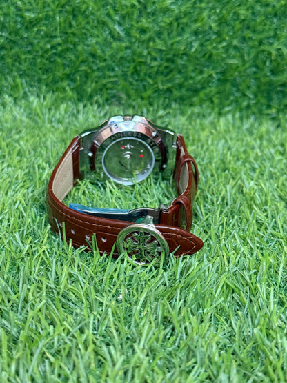 PP Silver bezel with Brown Dial | Brown Leather Strap | Classic Design | Butterfly Lock