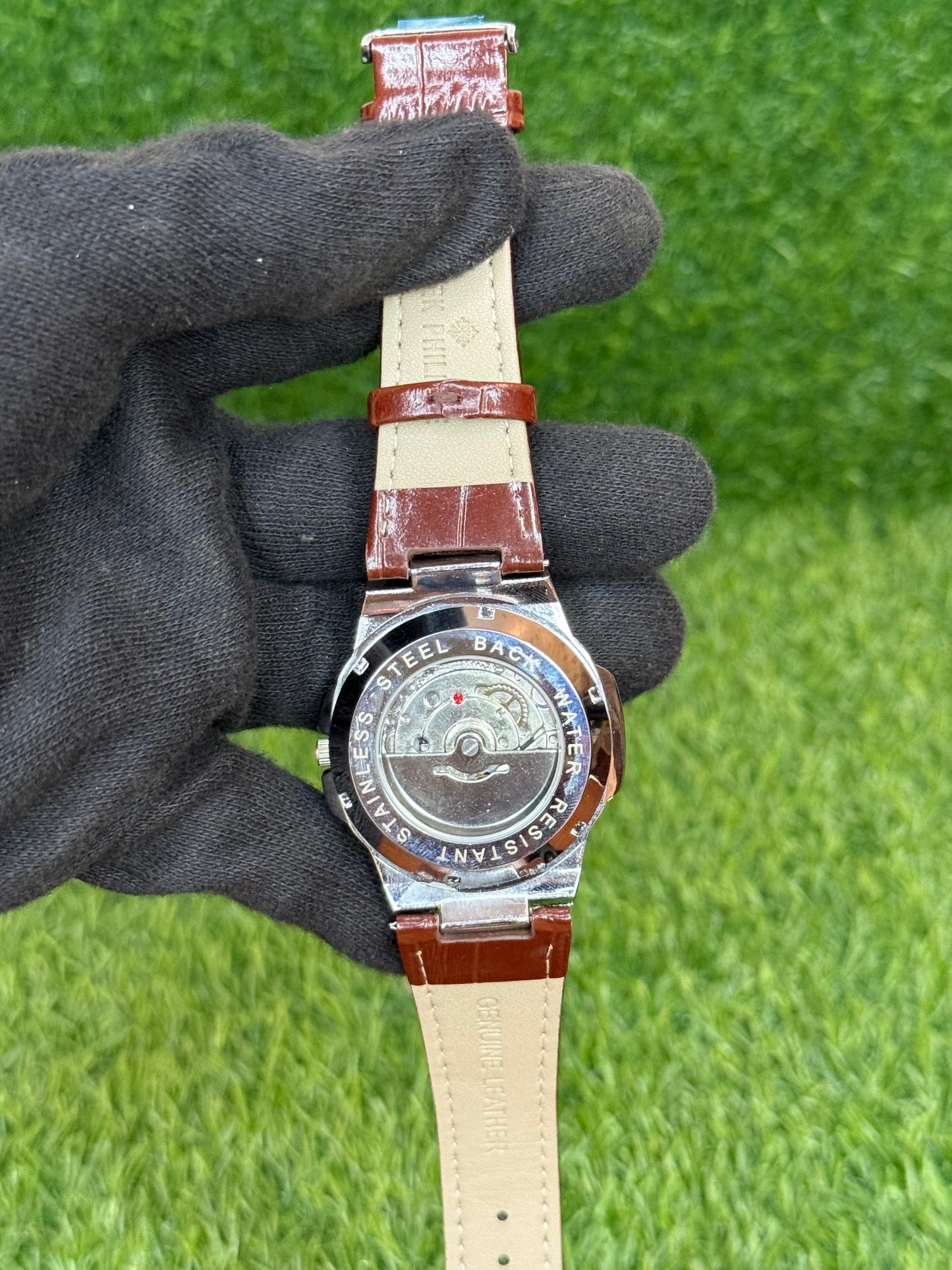 PP Silver bezel with Brown Dial | Brown Leather Strap | Classic Design | Butterfly Lock