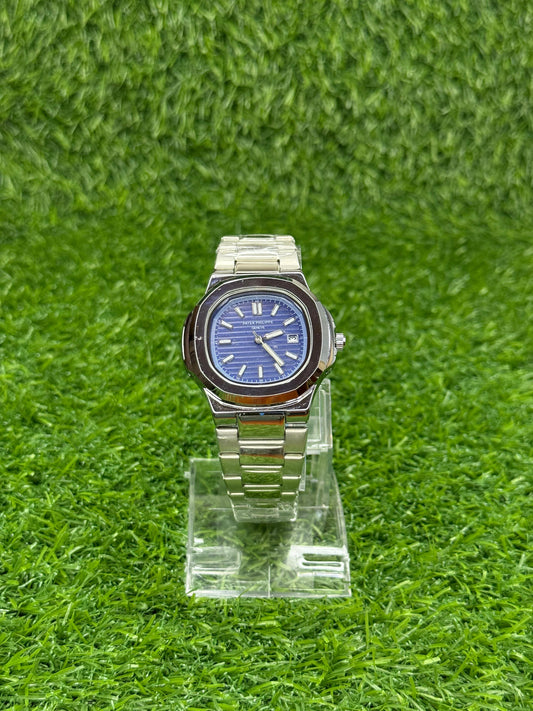 PP Silver with blue dial with date