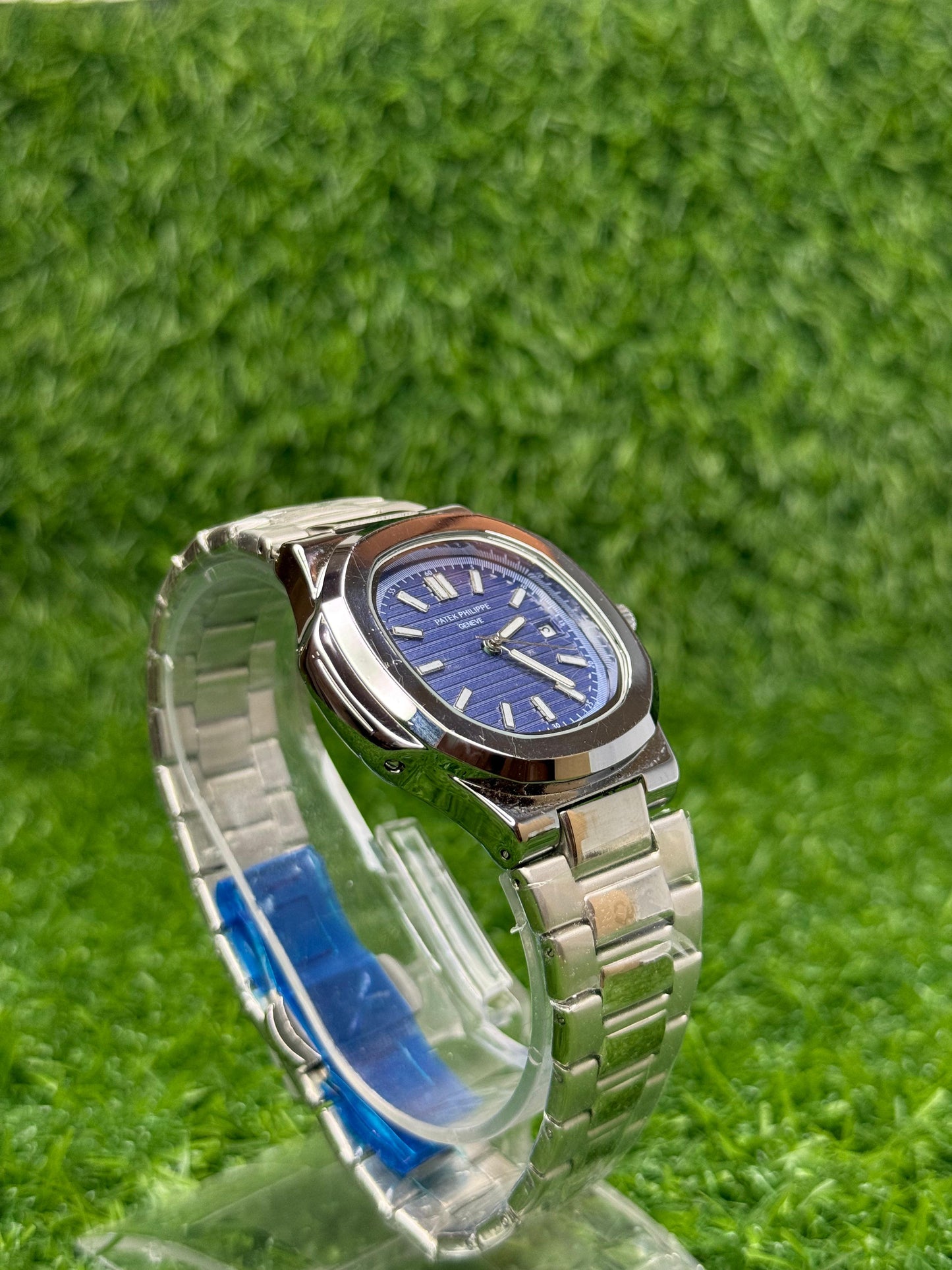 PP Silver with blue dial with date