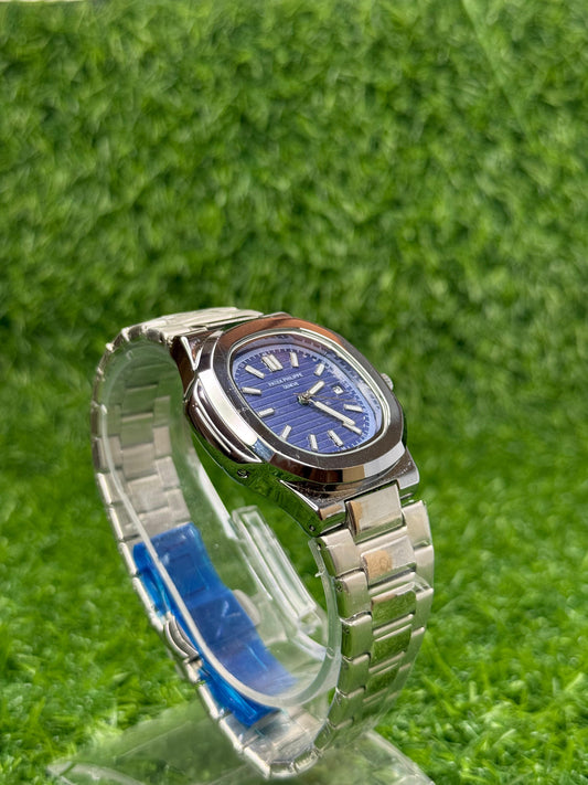 PP Silver with blue dial with date